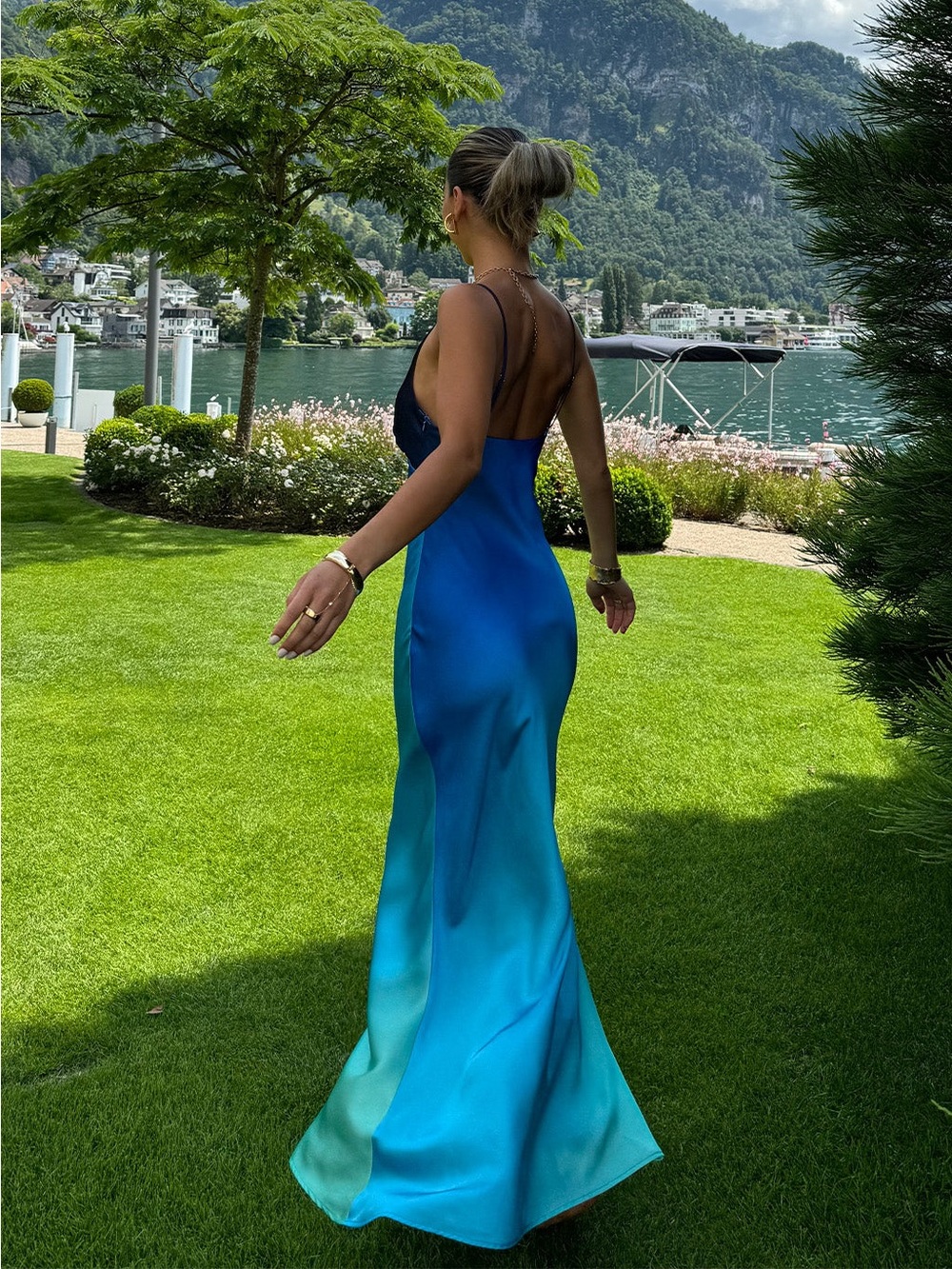 12th Tribe Mirabella Blue Satin Sorbet Maxi  Dress 💙 - Picture 2 of 6